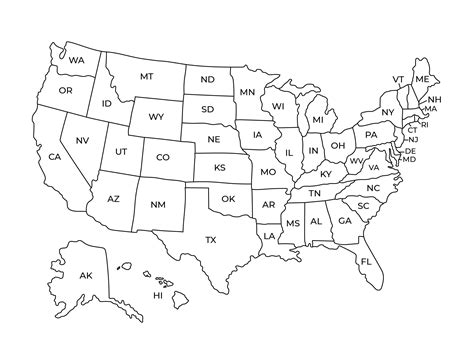 Clip Art Map Of Us Black And White Us Map With Abbreviated States