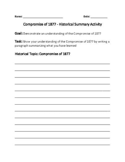 Compromise Of 1877 Historical Summary Activity By Jwood Education