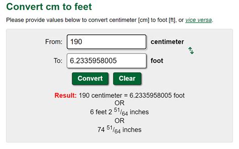 Convert 190 Cm In Feet And Inches