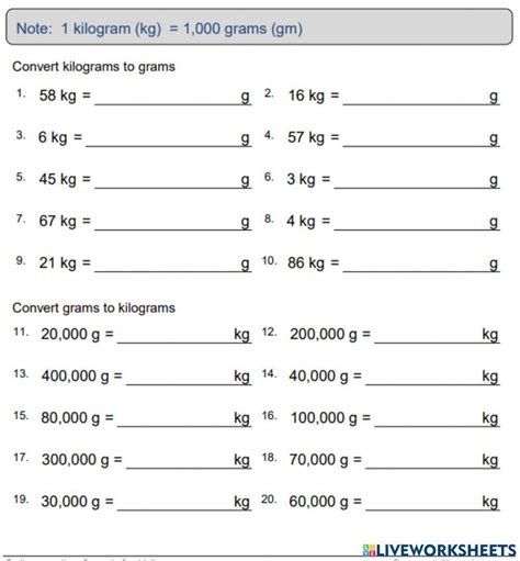 Converting Grams To Kilograms Mathematics Worksheets Measurement