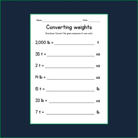 Converting Weights Ounces And Pounds Measurement Worksheets