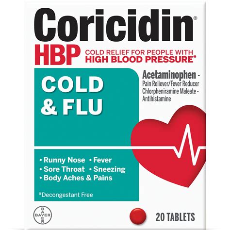 Coricidin Hbp Cold Flu Relief Tablets High Blood Pressure 20 Count