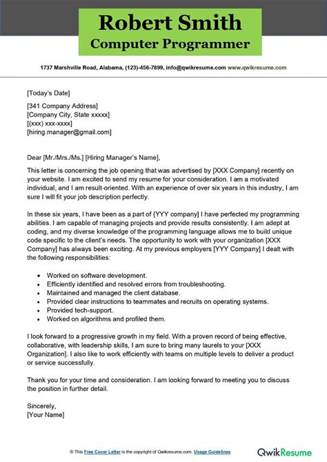 Crafting An Impressive Programmer Cover Letter Examples And Tips