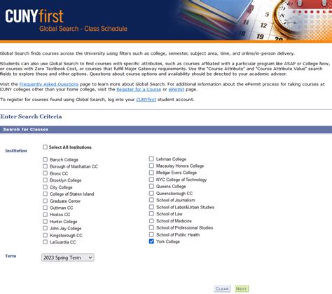 CUNY Global Class Search Results