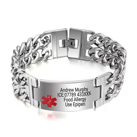 Custom Medical Alert Id Bracelet With Engraving Stainless Steel