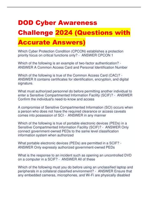 Cyber Awareness 2024 Answers Cyber Awareness Challenge Exam