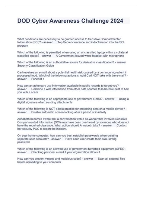 Cyber Awareness Challenge 2024 Quizlet Pdf Download Mommy Therine