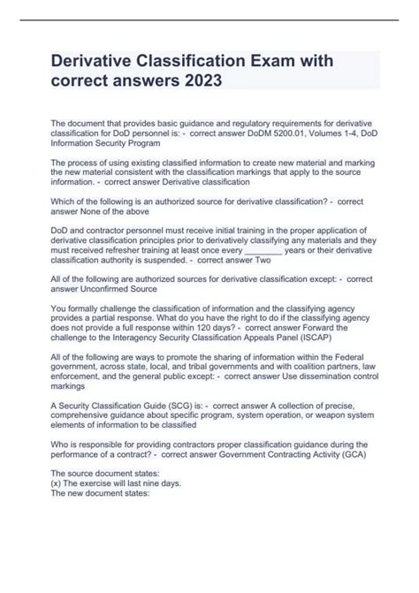 Derivative Classification Exam Answer Boost My Class