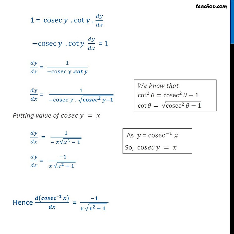 Derivative Of Cosec 1 X Cosec Inverse X Teachoo With Video