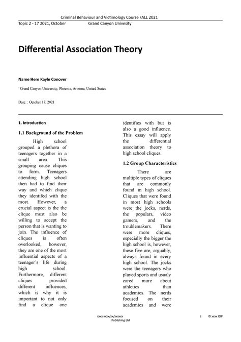 Differential Association Theory Essay Jus 212 Gcu Studocu