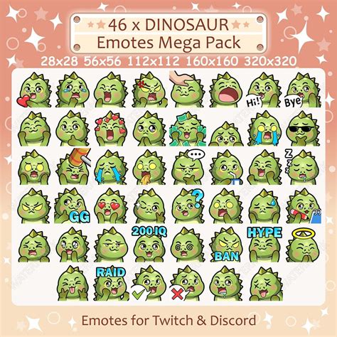 Dinosaur Emotes X 46 For Twitch Discord Emote Green Dinosaur Twitch