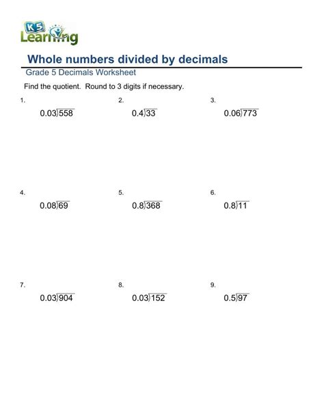 Dividing Whole Numbers Worksheets
