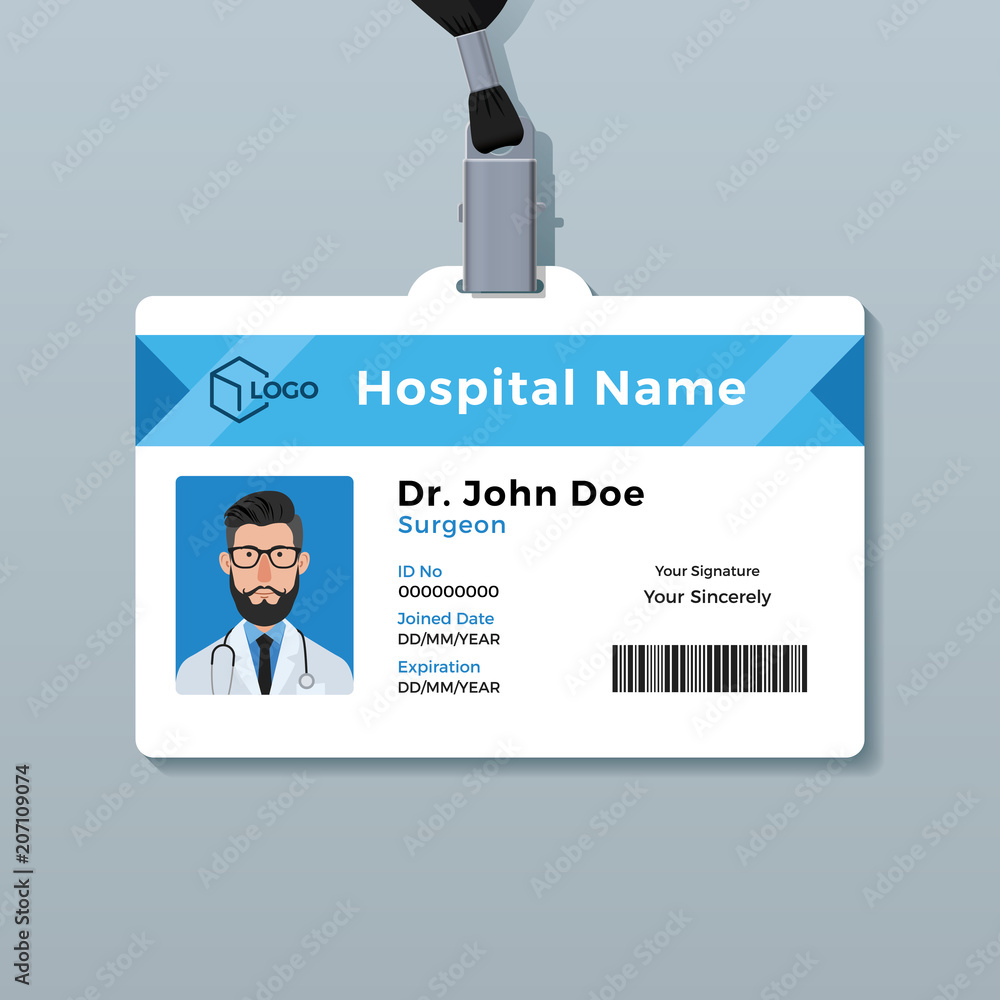 Doctor Id Card Template Medical Identity Badge Stock Illustration