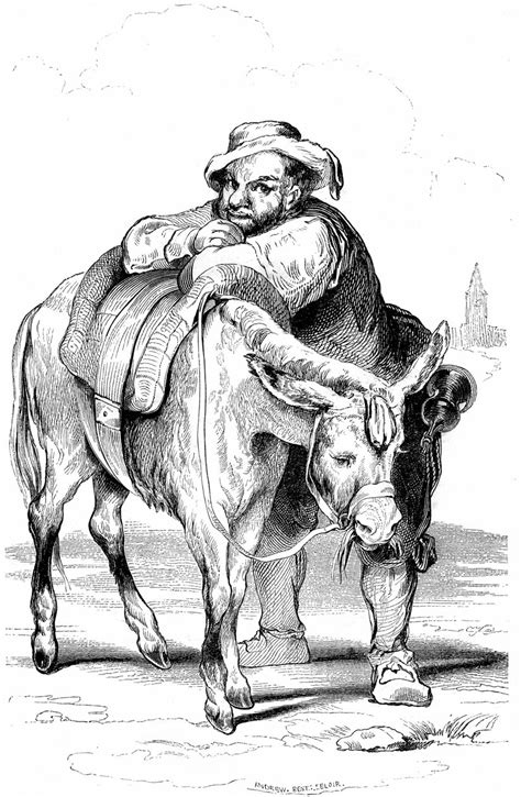 Don Quixote Attacking The Windmill His Servant Sancho Panza On Donkey