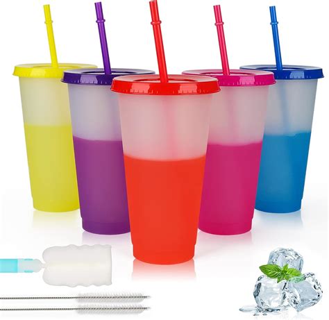 Echify Cold Cups With Lids Straws 5 Pack Bright Color Changing Cups
