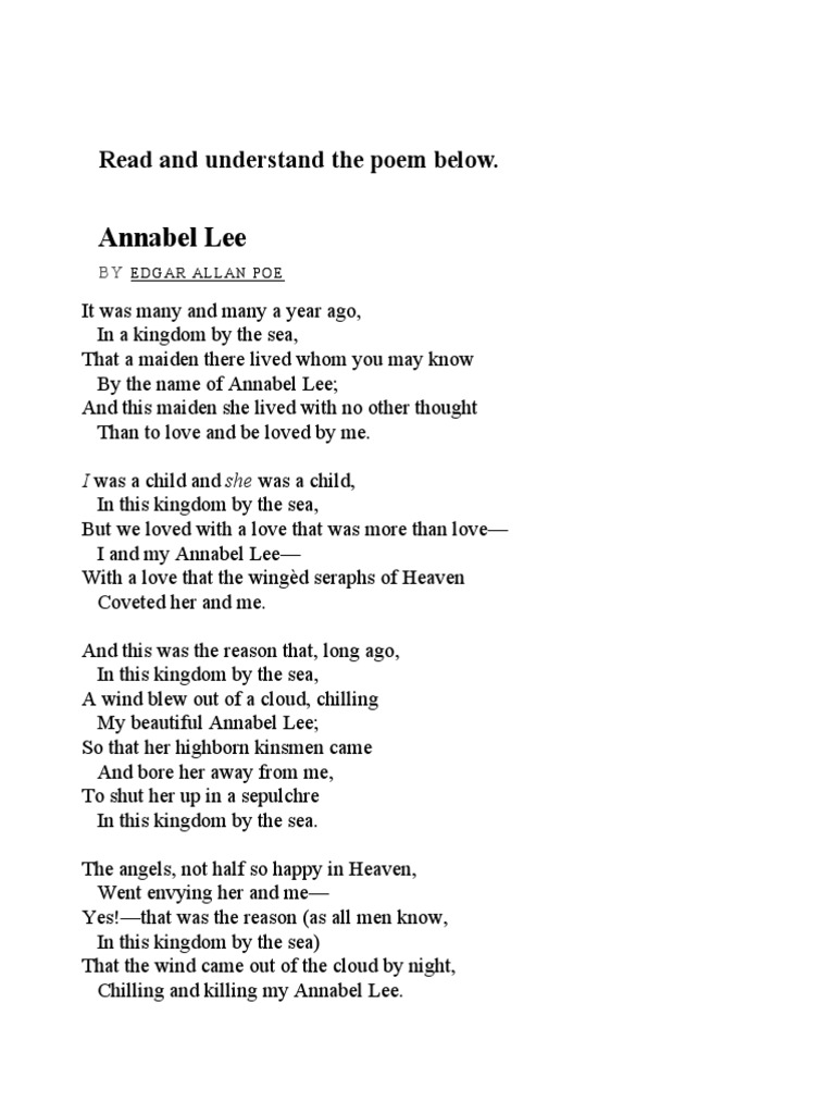Edgar Allan Poe Annabel Lee Poem