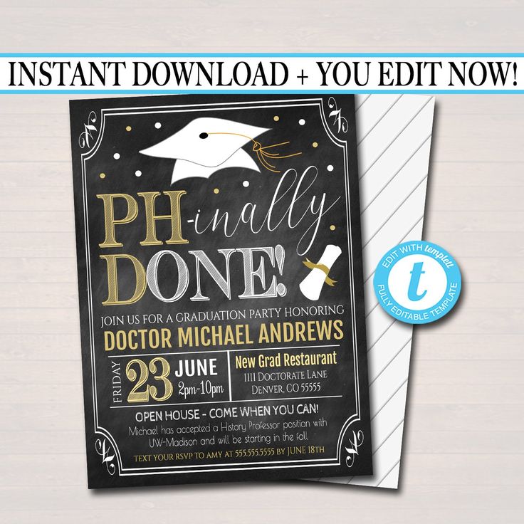 Editable Phd Graduation Invitation Doctorate Graduate Party Etsy