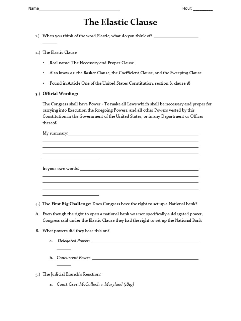 Elastic Clause Worksheet Pdf Necessary And Proper Clause Article