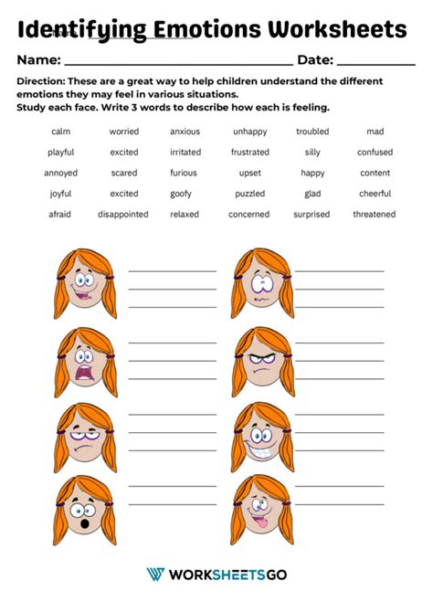 Emotional Identification Emotions Synonym Brainstorm Worksheet For Kids