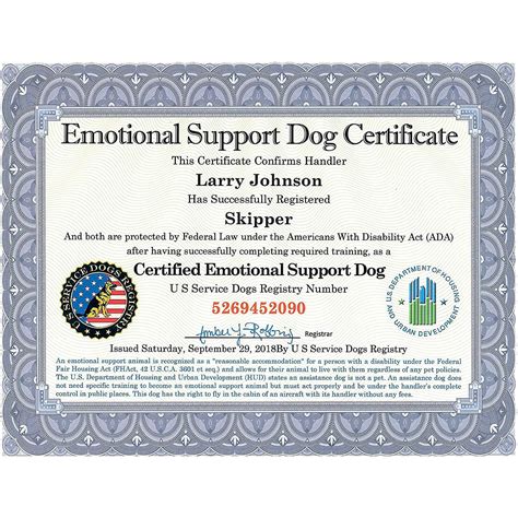 Emotional Support Animal Certificate United Service Dog