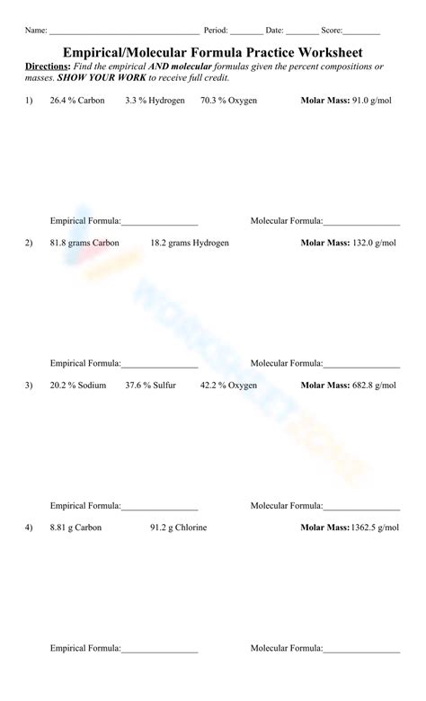 Empirical Molecular Formula Practice Worksheets