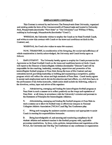 Employment Contract Penn State University Free Download