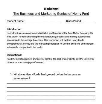 Entrepreneur Henry Ford Emergency Sub Lesson Plan With Worksheet For