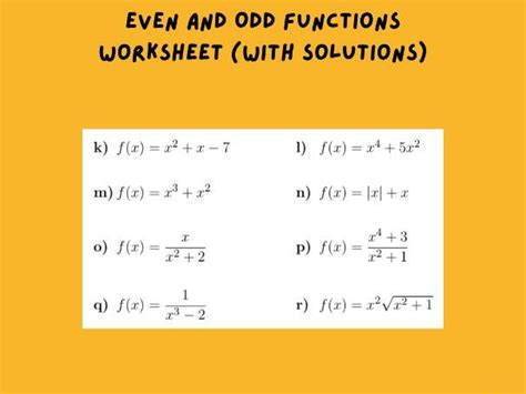 Even And Odd Functions Worksheet Practice Problems And Solutions
