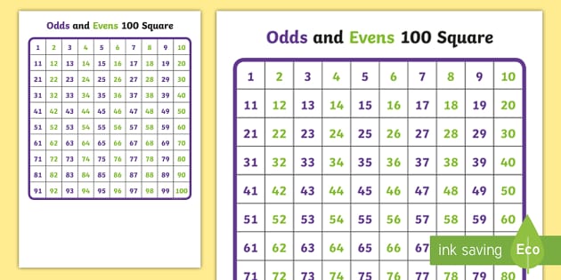 Even And Odds Chart 100 Square Grid Teacher Made