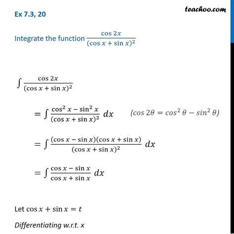 Ex 7 3 20 Integrate Cos 2X Cos X Sin X 2 Ncert Maths