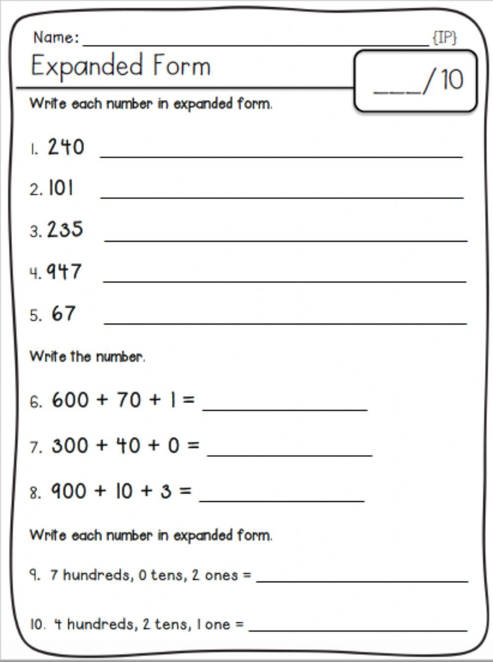 Expanded Form Numbers