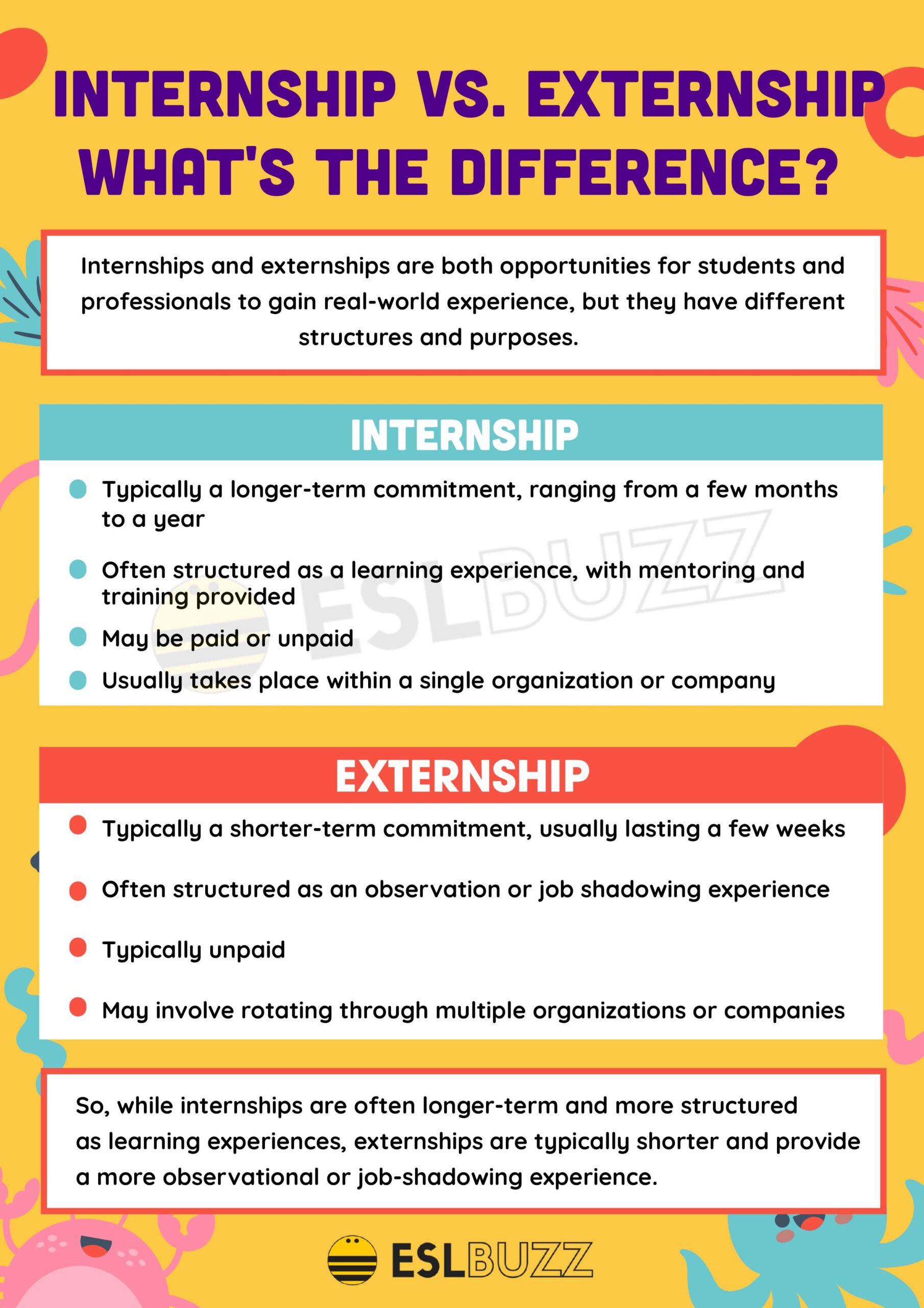 Externship vs Internship: What's the Difference