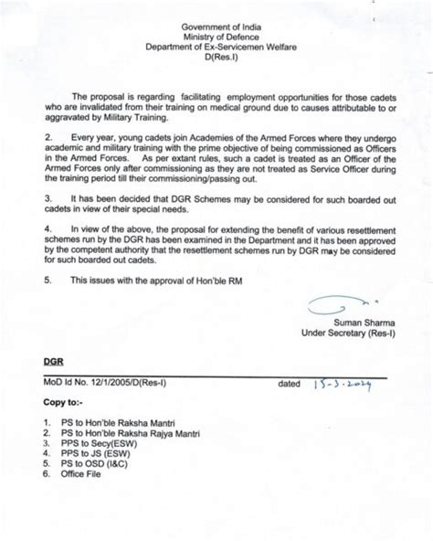 Facilitating Employment Opportunities For Invalidated Cadets Who Are