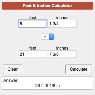 Feet And Inches Calculator