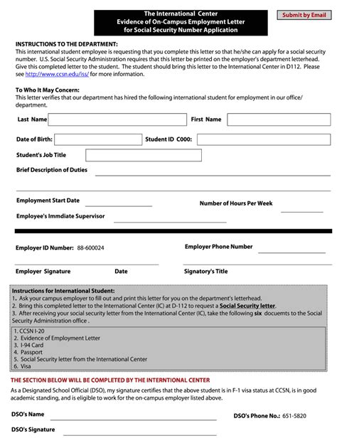 Fillable Online Csn Evidence Of On Campus Employment Letter Fax Email