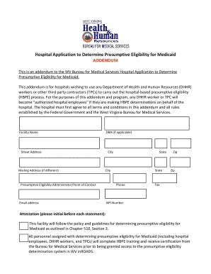 Fillable Online Dhhr Wv Hospital Application To Determine Presumptive