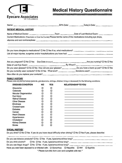 Fillable Online Enfield Eyecare Associates Medical History Questionnaire Fax Email Print