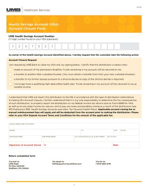 Fillable Online Health Savings Account Hsa Account Closure Form
