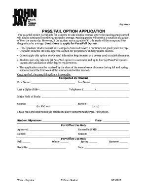 Fillable Online Jstop Jjay Cuny The Passfail Option Is Available For