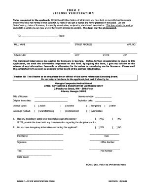 Fillable Online Medicalboard Georgia Form C State Board License