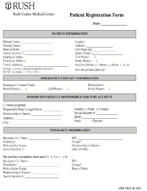 Fillable Online Patient Registration Form Rush Copley Medical Center