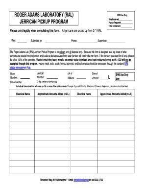 Fillable Online Roger Adams Laboratory Ral Jerrican Pickup Program