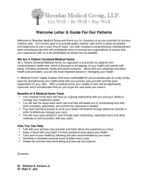 Fillable Online Welcome Letter Guide For Our Patients Sheridan