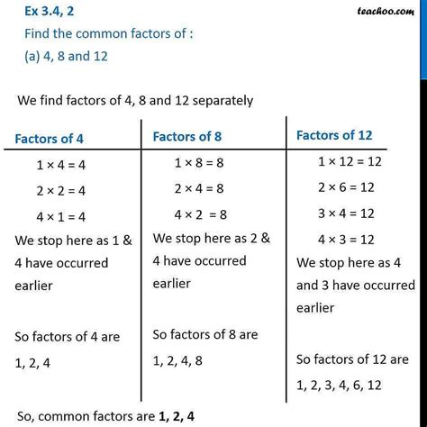 Find The Common Factors Of 4 8 And 12 Class 6 Playing With Number