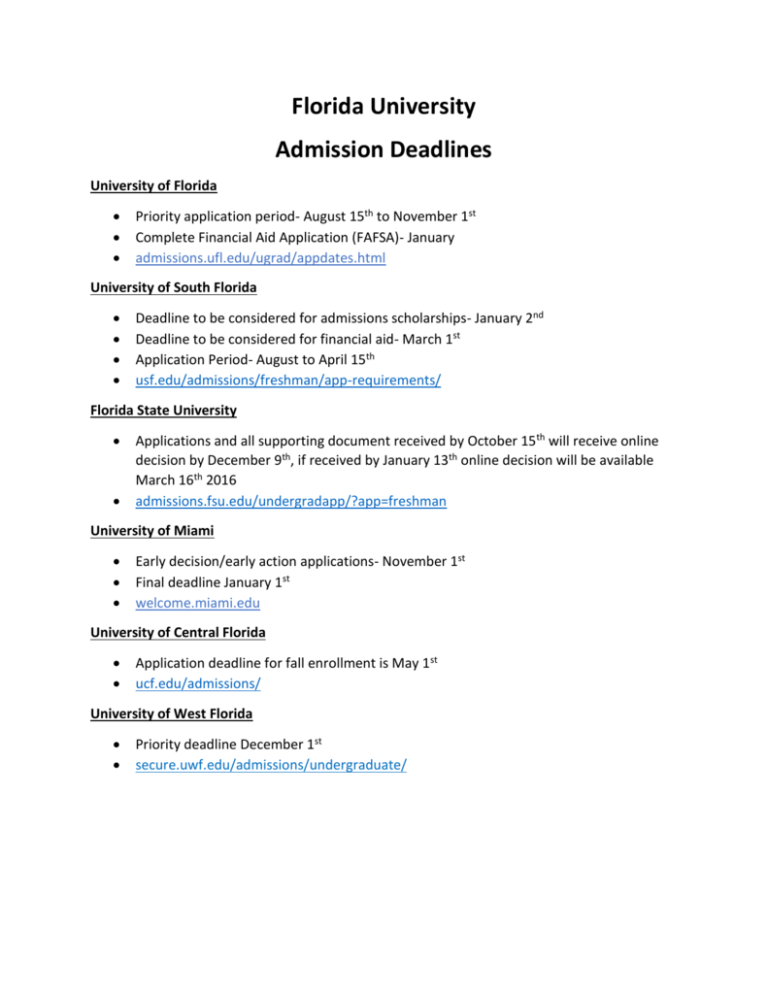 5 FSU Deadlines