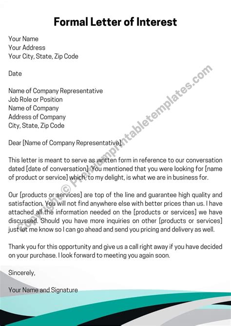 Formal Letter Of Interest Printable Template Pack Of 5