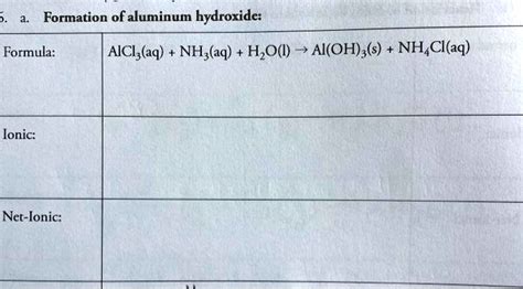 Formation Of Aluminum Hydroxide Formula Aiciaq Nhaq Hzo Aiohs Nhclaq