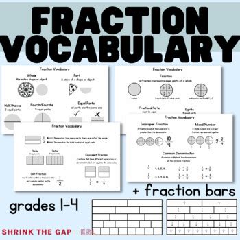 Fraction Vocabulary Printable Activities Fraction Key Words For