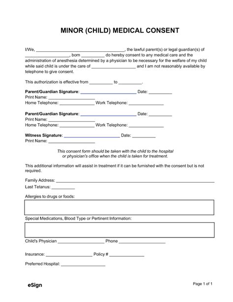 Free Child Minor Medical Consent Form Pdf Word