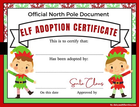 Free Elf Adoption Certificate Printable Pdf Png Template Daisy